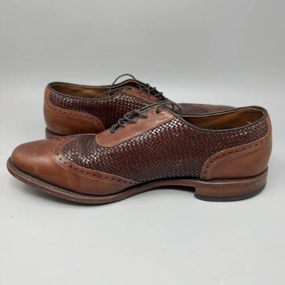 Allen Edmonds Hampstead Mens Wingtip Oxford Dress Shoes Brown Woven Leather 11.5
